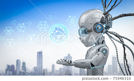 Cloud technology with robotic boy Cloud technology with robotic boy 75946310