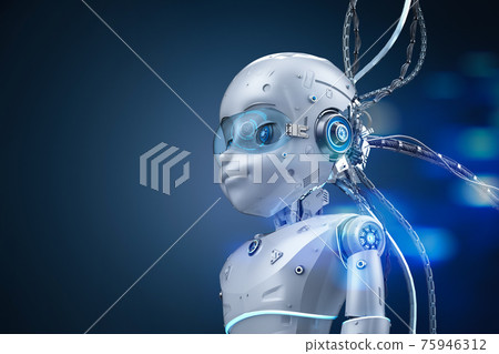 Robotic boy with wires and goggle 75946312