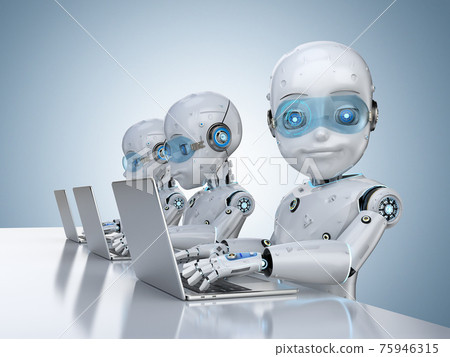 group of robot office workers group of robot office workers 75946315