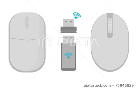 A set of gray wireless mice with a radio communication module. A gray computer mouse. Flat vector illustrations 75946829
