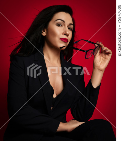 Portrait sexy mature brunette woman in official Portrait sexy mature brunette woman in official 75947009