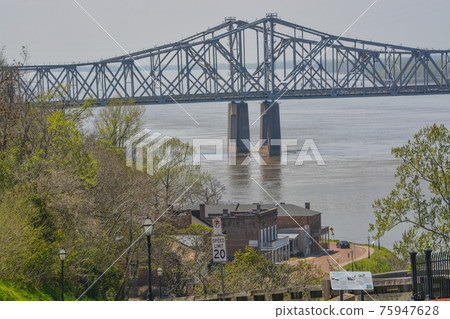 The Natchez Vidalia Bridge spans over the Mississippi River. The tallest bridge in Mississippi The Natchez Vidalia Bridge spans over the Mississippi River. The tallest bridge in Mississippi 75947628