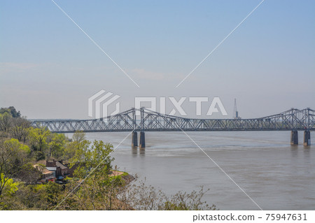 The Natchez Vidalia Bridge spans over the Mississippi River. The tallest bridge in Mississippi The Natchez Vidalia Bridge spans over the Mississippi River. The tallest bridge in Mississippi 75947631