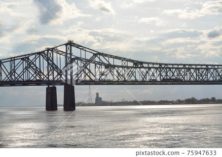 The Natchez Vidalia Bridge spans over the Mississippi River. The tallest bridge in Mississippi The Natchez Vidalia Bridge spans over the Mississippi River. The tallest bridge in Mississippi 75947633