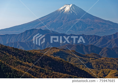 從大Bodhisatz通行證和Kumazawa山看到的富士山 從大Bodhisatz通行證和Kumazawa山看到的富士山 75947685