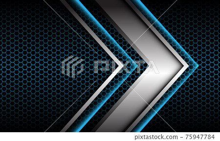 Abstract silver arrow shadow metallic direction geometric on blue hexagon mesh pattern design modern futuristic background vector illustration. 75947784
