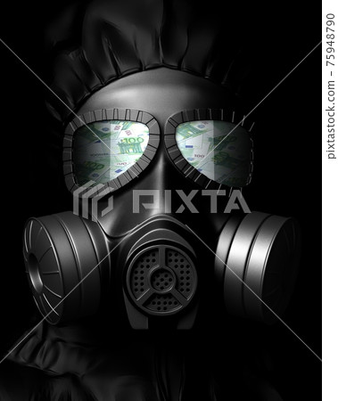 Euro banknotes reflected in a gas mask Euro banknotes reflected in a gas mask 75948790