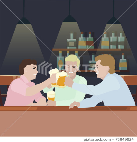 Man drink beer in pub, mugs with lager cheers Man drink beer in pub, mugs with lager cheers 75949024