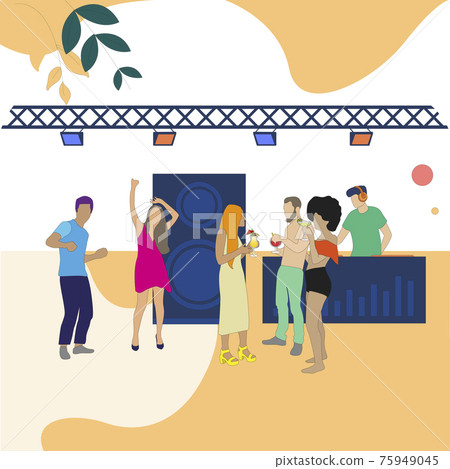 Summer disco, people have fun and dance, dj plays music Summer disco, people have fun and dance, dj plays music 75949045