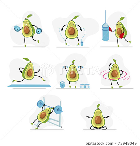 Avocado do sport, yoga and run, cute character healthy lifestyle Avocado do sport, yoga and run, cute character healthy lifestyle 75949049