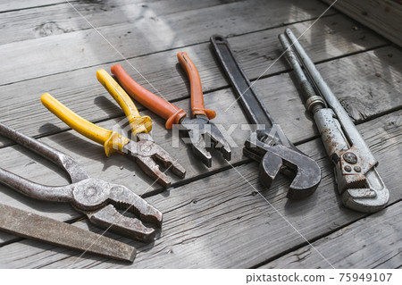 Plumbing tool set, pliers and adjustable wrenches, for work at home Plumbing tool set, pliers and adjustable wrenches, for work at home 75949107