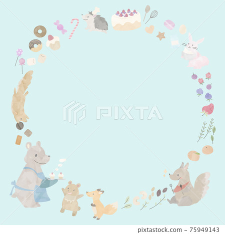 Cute frame of watercolor-style animals and sweets (light blue) 75949143