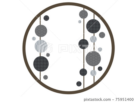 Round frame of polka dots with monochrome Japanese pattern 75951400