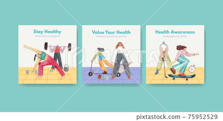 Advertise template with world health day concept design for marketing watercolor illustration 75952529