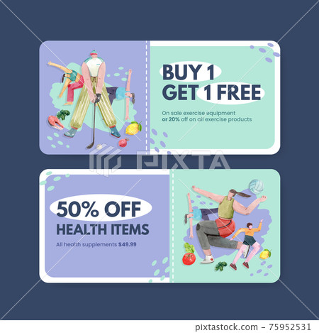 Vouchure template with world health day concept design for marketing watercolor illustration 75952531