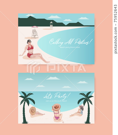 Card template with beach vacation concept design watercolor illustration 75952643