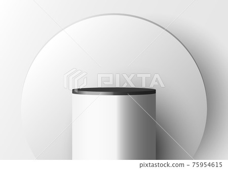 3D realistic white pedestal with black border and circle backdrop for product display. 3D realistic white pedestal with black border and circle backdrop for product display. 75954615
