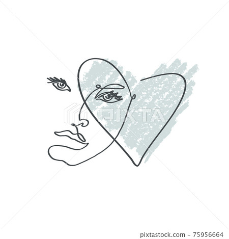 Abstract modern portraits of woman. Heart shadow. Continuous line, Vector illustration. 75956664