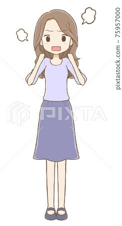 Long-haired woman with an angry expression 75957000