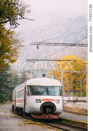 Borjomi, Samtskhe-Javakheti, Georgia. Suburban Electric Train Near Borjomi Railway Station In Autumn Day 75957196