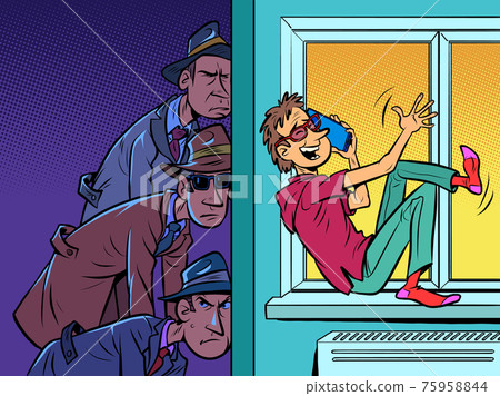 spies listen to a conversation on the phone. State Secret Services spies listen to a conversation on the phone. State Secret Services 75958844