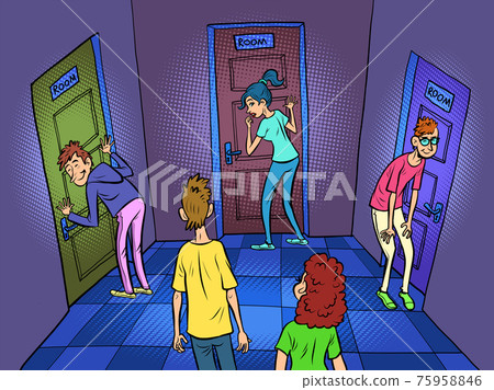 Audio social network concept. Online conversations and communication. Users listen to rooms Audio social network concept. Online conversations and communication. Users listen to rooms 75958846