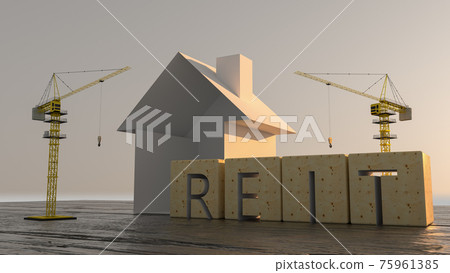Concept image of Business Acronym REIT as Real Estate Investment Trust. Many houses and construction cranes. 3d rendering 75961385