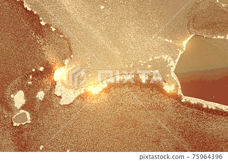 Orange and gold abstract alcohol ink marble texture 75964396