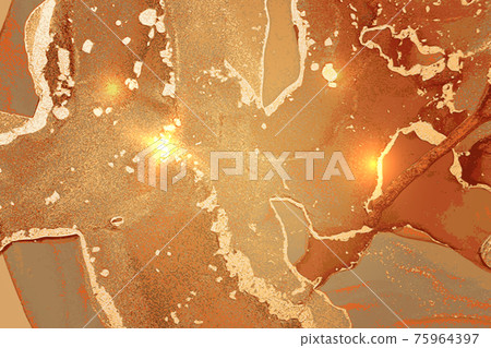 Gold and orange abstract alcohol ink marble texture 75964397