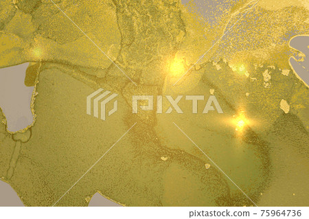 Yellow green abstract alcohol ink marble texture 75964736
