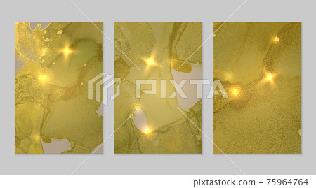 Set of marble patterns. Yellow green and gold geode textures with glitter Set of marble patterns. Yellow green and gold geode textures with glitter 75964764