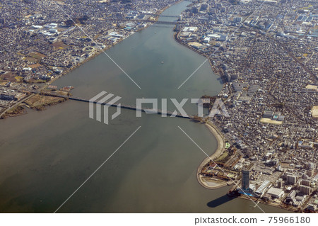 Aerial view of the vicinity of Omi Ohashi in Otsu City, Shiga Prefecture 75966180