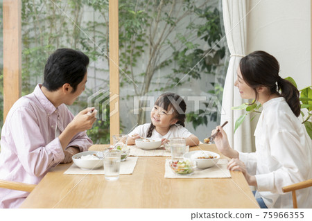 Family image surrounding the dining table 75966355