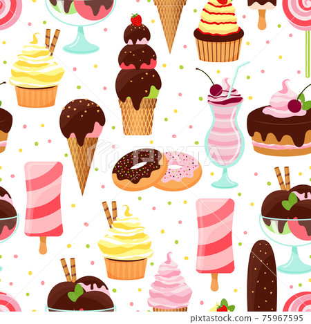 Ice cream and sweets seamless pattern - Stock Illustration [75967595 ...