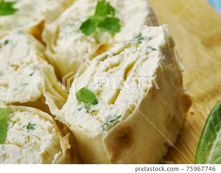 Lavash with feta cheese and greens Lavash with feta cheese and greens 75967746
