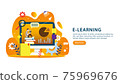 E-learning concept with computer, book and tiny people character in study process. E-book or online education. template for web landing page, banner, presentation, social media and print material. 75969676
