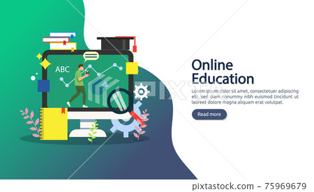 E-learning concept with computer, book and tiny people character in study process. E-book or online education. template for web landing page, banner, presentation, social media and print material. E-learning concept with computer, book and tiny people character in study process. E-book or online education. template for web landing page, banner, presentation, social media and print material. 75969679