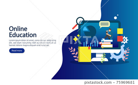 E-learning concept with computer, book and tiny people character in study process. E-book or online education. template for web landing page, banner, presentation, social media and print material. E-learning concept with computer, book and tiny people character in study process. E-book or online education. template for web landing page, banner, presentation, social media and print material. 75969681