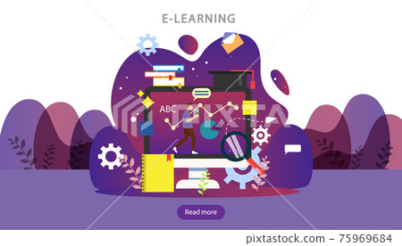 E-learning concept with computer, book and tiny people character in study process. E-book or online education. template for web landing page, banner, presentation, social media and print material. E-learning concept with computer, book and tiny people character in study process. E-book or online education. template for web landing page, banner, presentation, social media and print material. 75969684