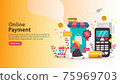 mobile payment or money transfer concept. E-commerce market shopping online illustration with tiny people character. template for web landing page, banner, presentation, social media, print media. 75969703