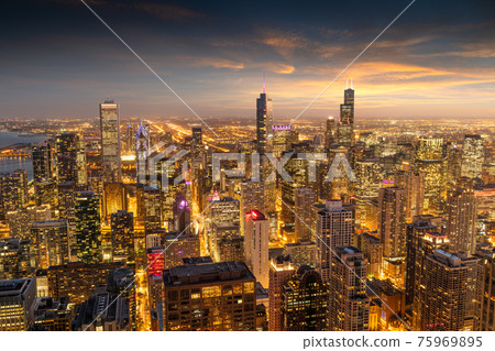 Chicago, Illinois, USA aerial cityscape towards Lake Michigan 75969895