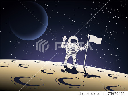 Cartoon version design of astronaut hold the flag on surface of the moon Cartoon version design of astronaut hold the flag on surface of the moon 75970421