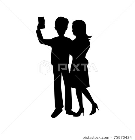 black silhouette design with isolated white background of couple selfie black silhouette design with isolated white background of couple selfie 75970424