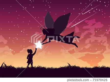 Silhouette design of angel gives star to the girl Silhouette design of angel gives star to the girl 75970426