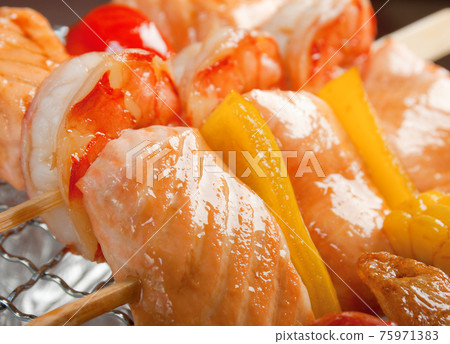 Japanese skewered seafoods Japanese skewered seafoods 75971383