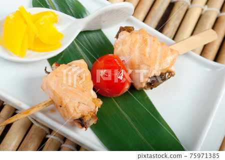 Japanese skewered salmon Japanese skewered salmon 75971385