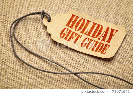 Holiday gift guide text on a price tag 75971641