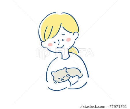抱著一隻貓的女人的插圖 抱著一隻貓的女人的插圖 75971761