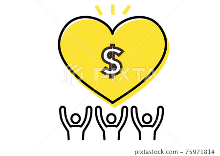 每個人都支持，眾籌簡單圖像圖標，黃色和黑色手寫樣式，矢量 75971814