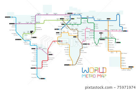 Vector illustration of a world map designed as a subway map Vector illustration of a world map designed as a subway map 75971974
